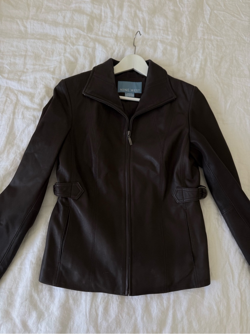 Nine West Dark Brown Leather Zip Jacket